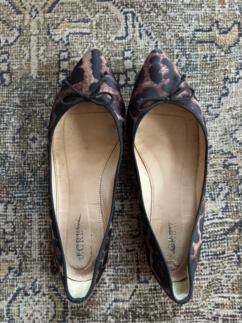 J. Crew Women's Satin Leopard Pointed Toe Ballet Flats, 6.5